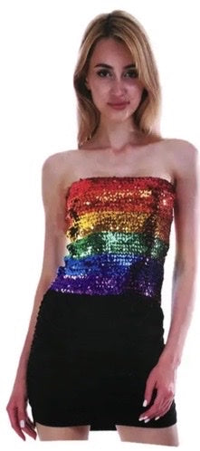 LADIES SEQUIN BANDEAU CROP TOP Sparkling Sparkly Sexy Costume Tube